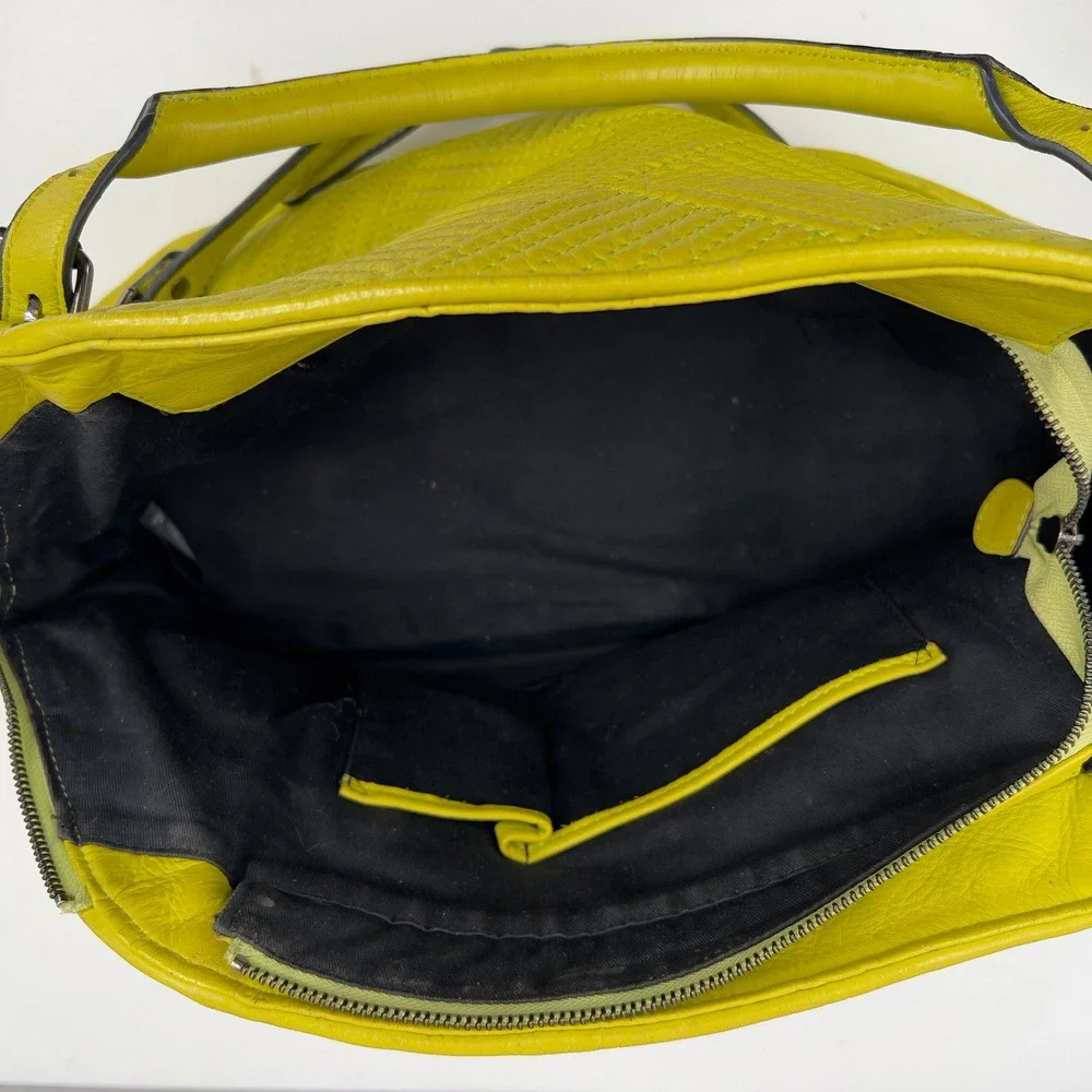 BCBG MaxAzria Satchel Crossbody Bag Neon Citron Acid Chartreuse Yellow Leather L